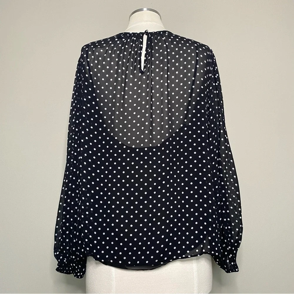J.Crew Puff Sleeve Polka Dot Top in Lightweight Chiffon, Size Large